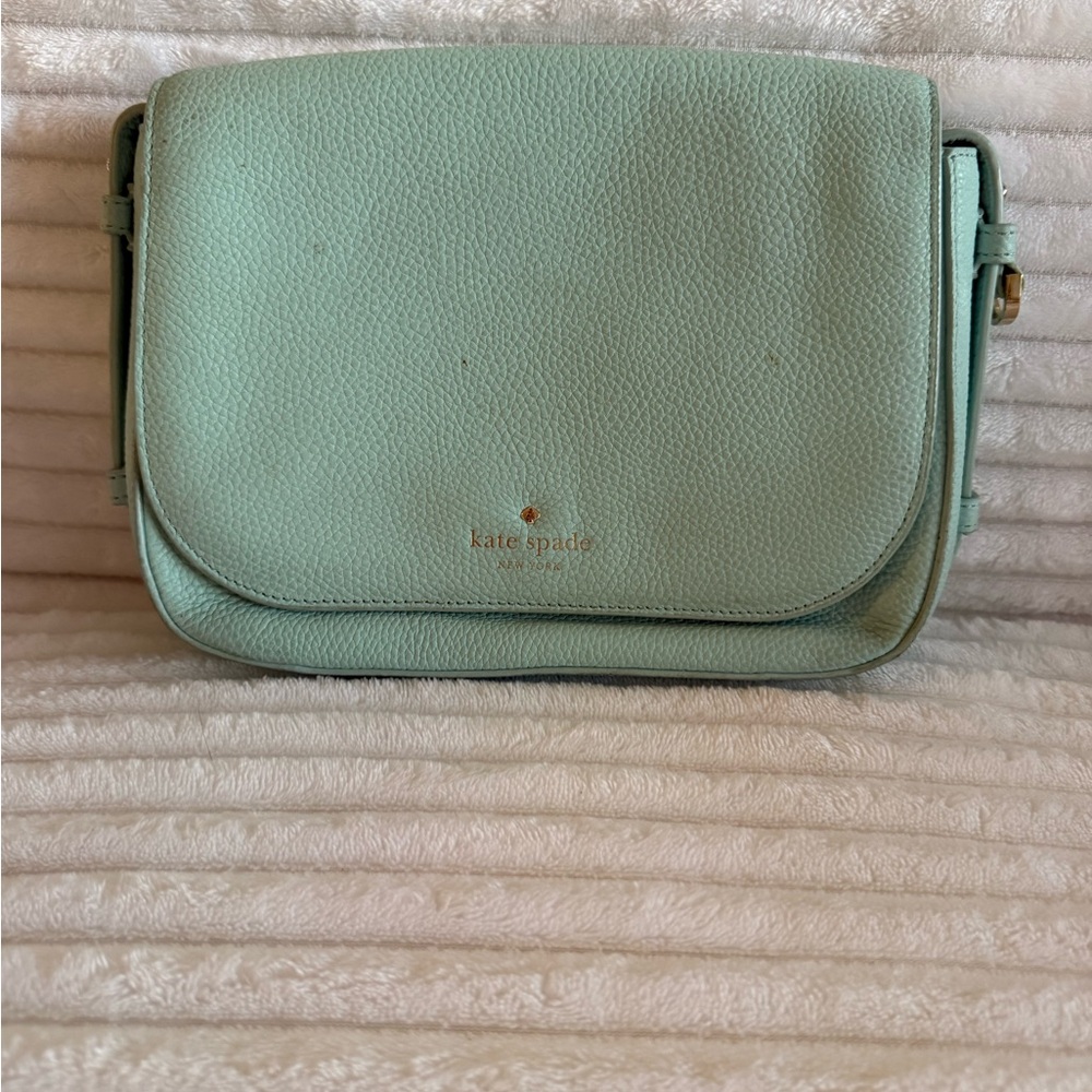 kate spade mint leather crossbody with gold logo